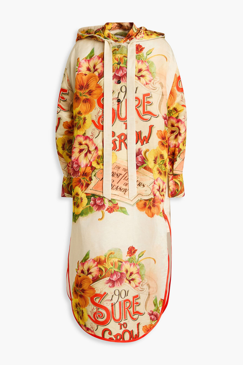 Zimmermann - Printed linen and silk-blend hooded kaftan - Neutral - 0