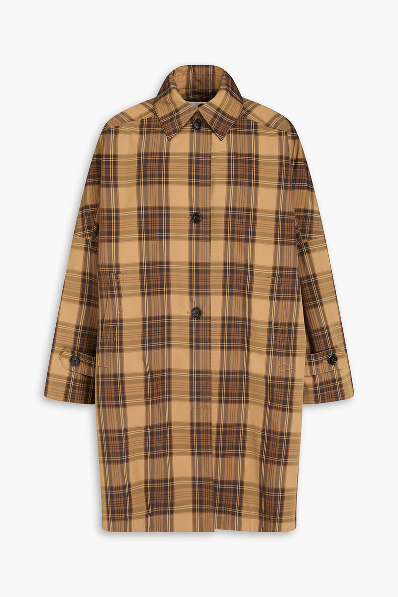toteme - oversized checked shell raincoat - brown - fr 34