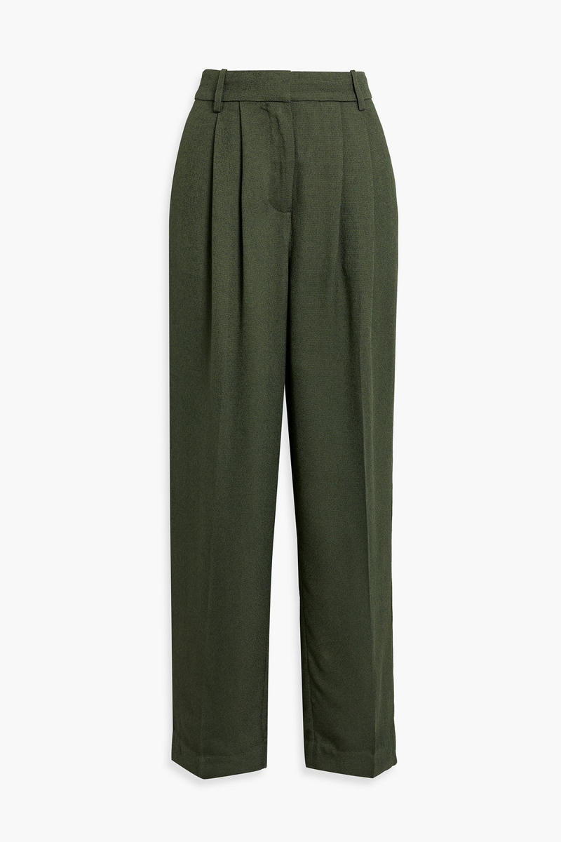 co - pleated textured-crepe wide-leg pants - green - us 0