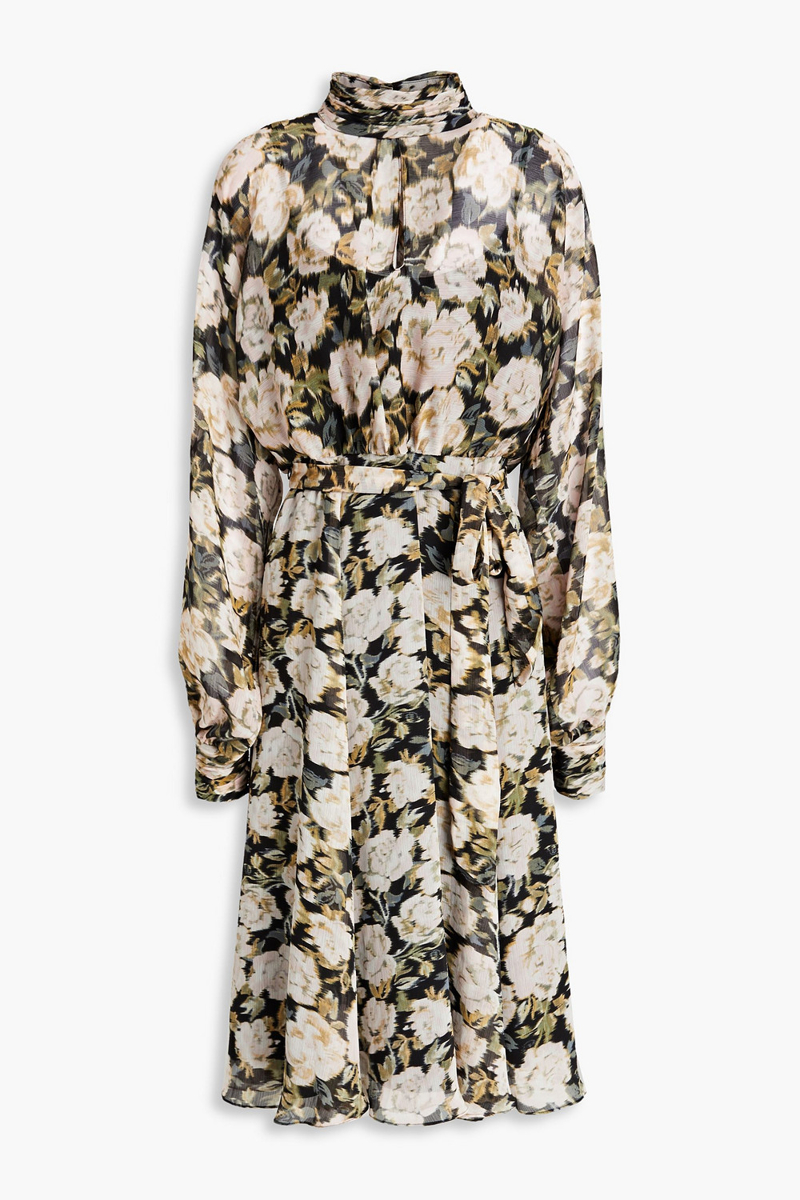Mikael Aghal - Gathered floral-print crepon midi dress - Pink - US 10