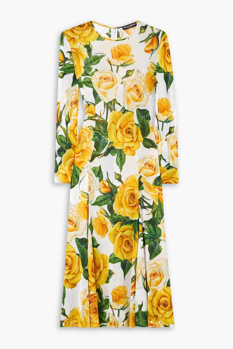 dolce&gabbana - floral-print organza midi dress - yellow - it 38