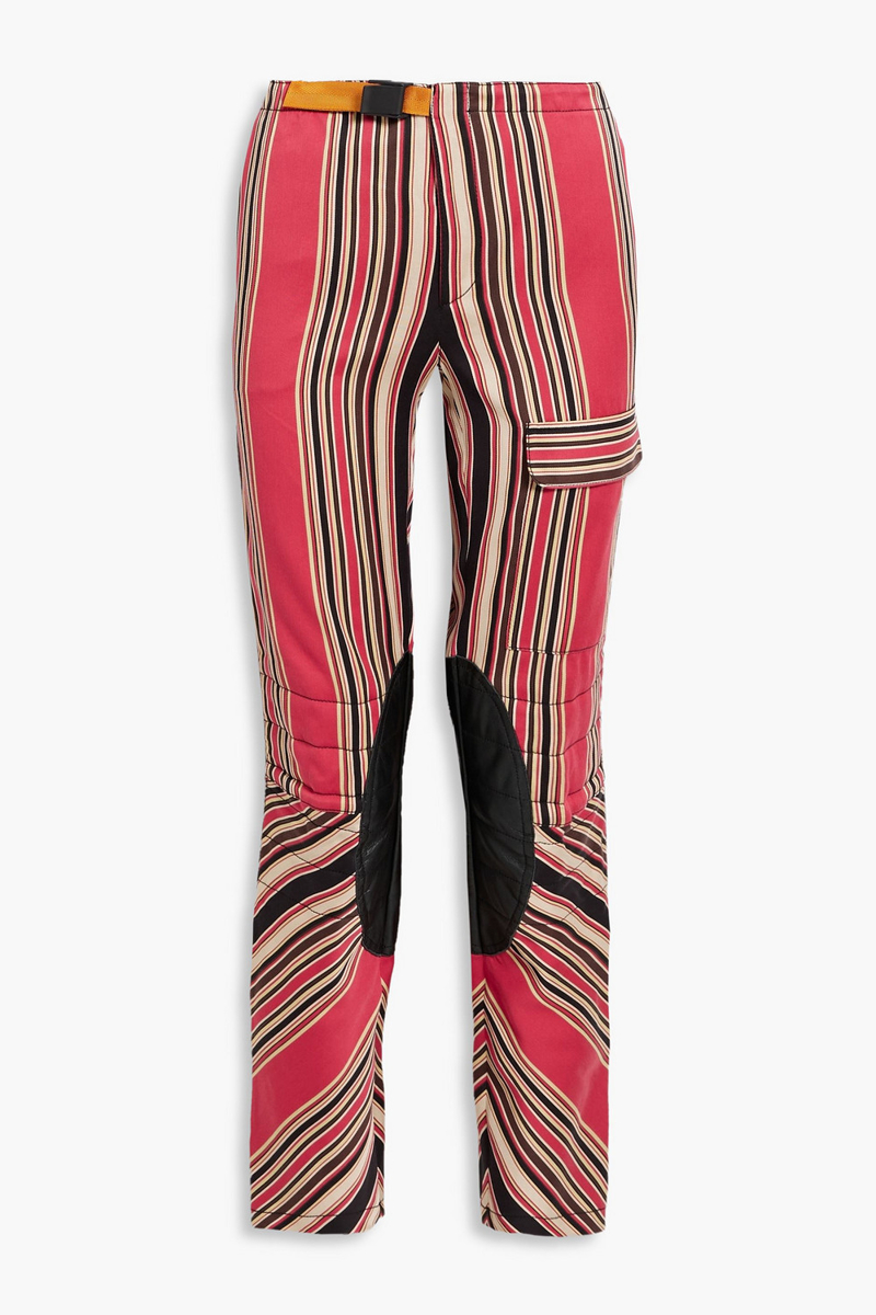 etro - leather-trimmed striped cotton and silk-blend twill slim-leg pants - red - it 38