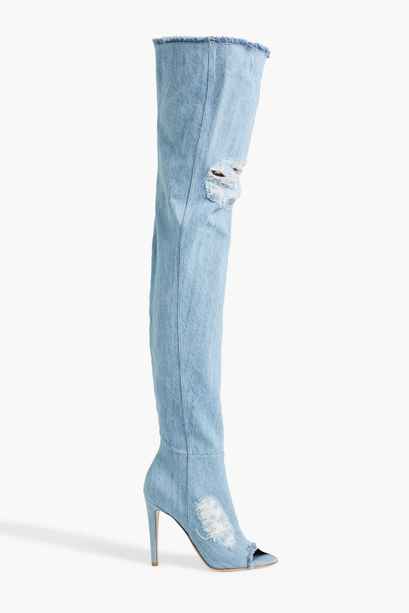 Gianvito Rossi - Distressed denim over-the-knee boots - Blue - EU 39