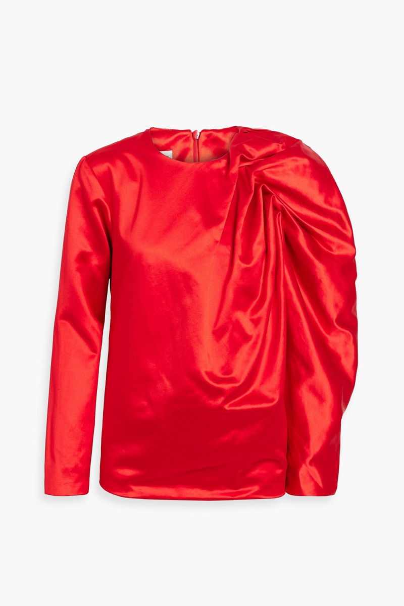 Dries Van Noten - Ruched cotton and silk-blend satin blouse - Red - FR 38