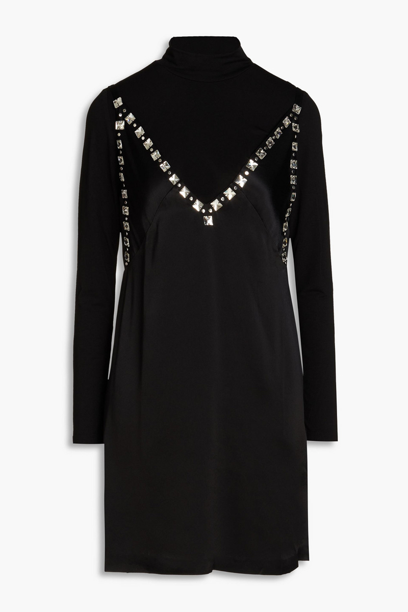 Maje - Crystal-embellished satin and jersey mini dress - Black - FR 38