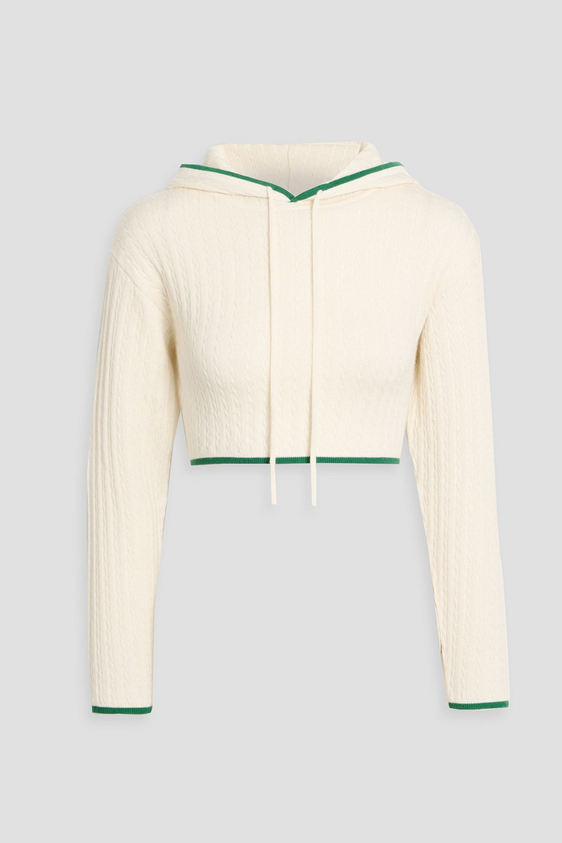 frame - cropped cable-knit cashmere and silk-blend hoodie - white - xs