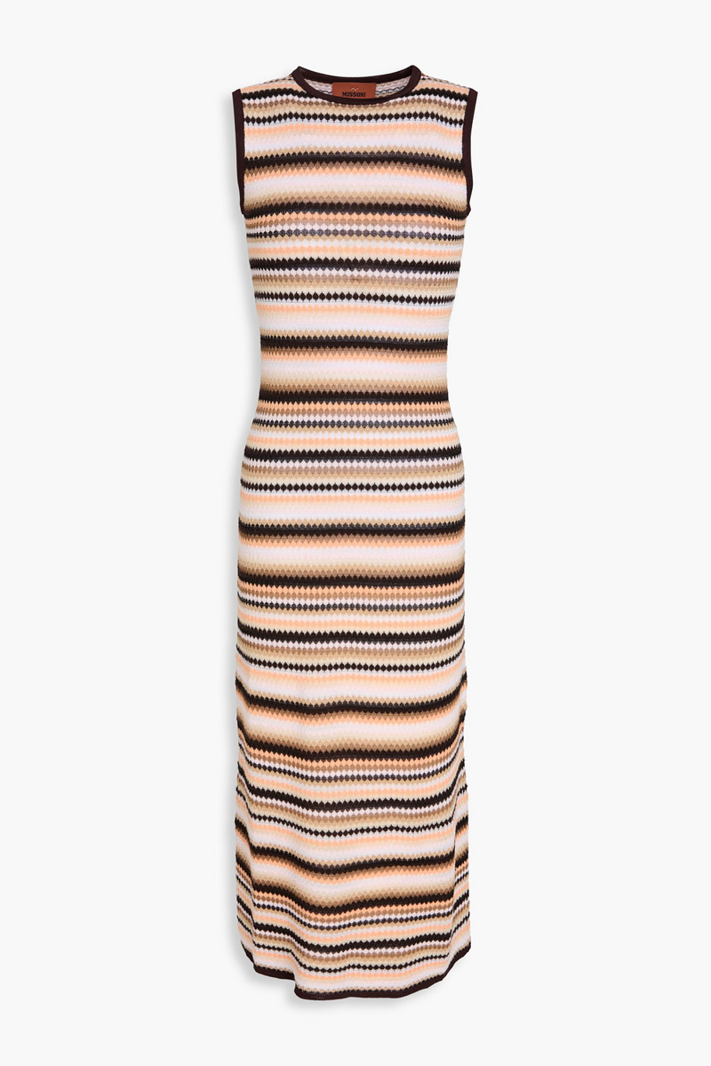 missoni - striped crochet-knit cotton-blend midi dress - neutral - it 44