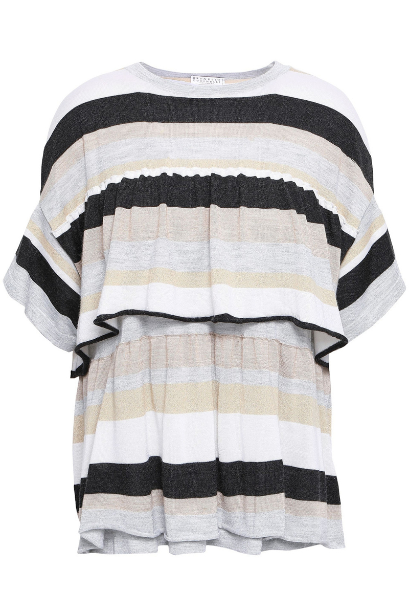 brunello cucinelli - layered striped cashmere-blend top - black - m