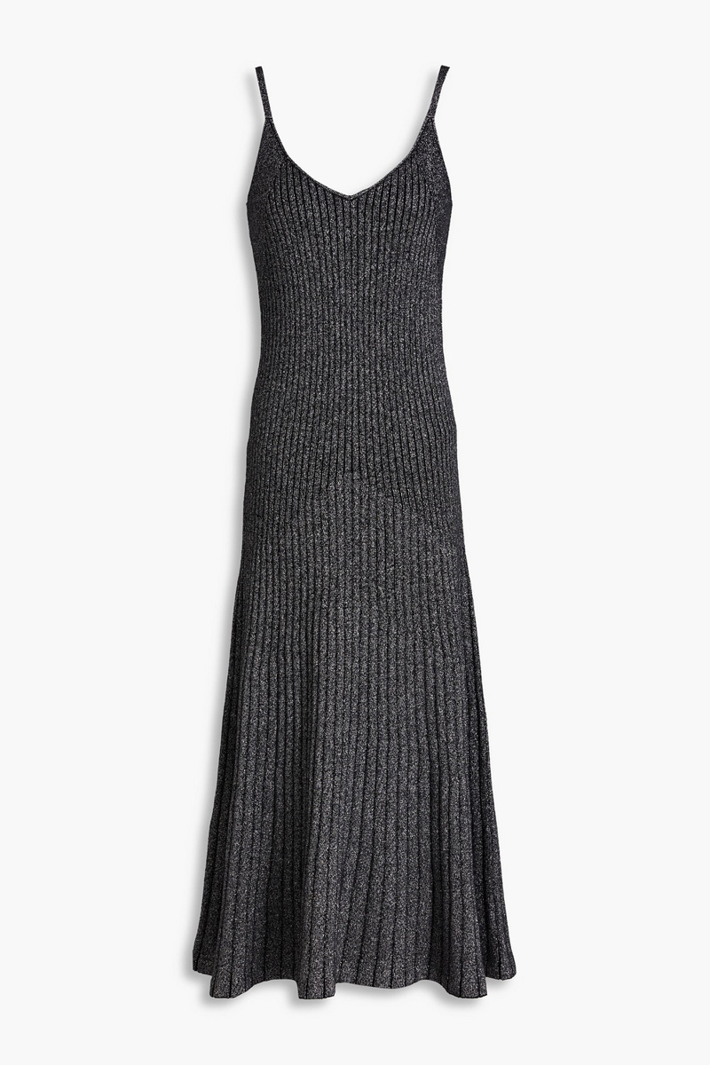 n.peal - ribbed metallic cashmere-blend midi dress - black - m