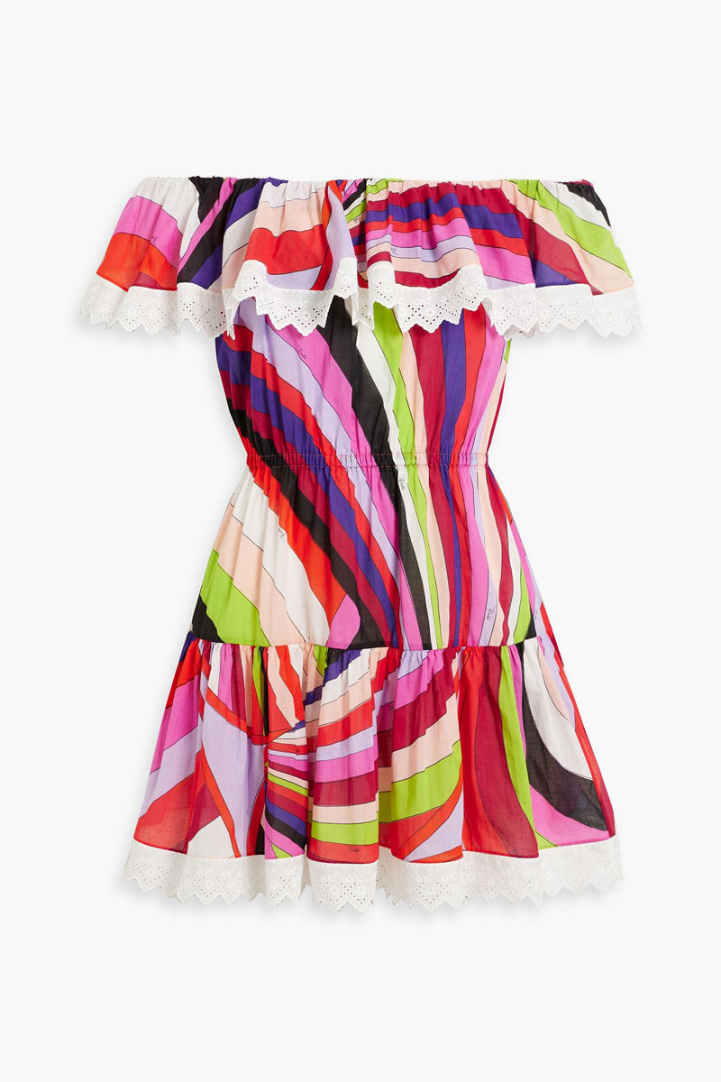 pucci - off-the-shoulder printed cotton-gauze mini dress - red - it 38