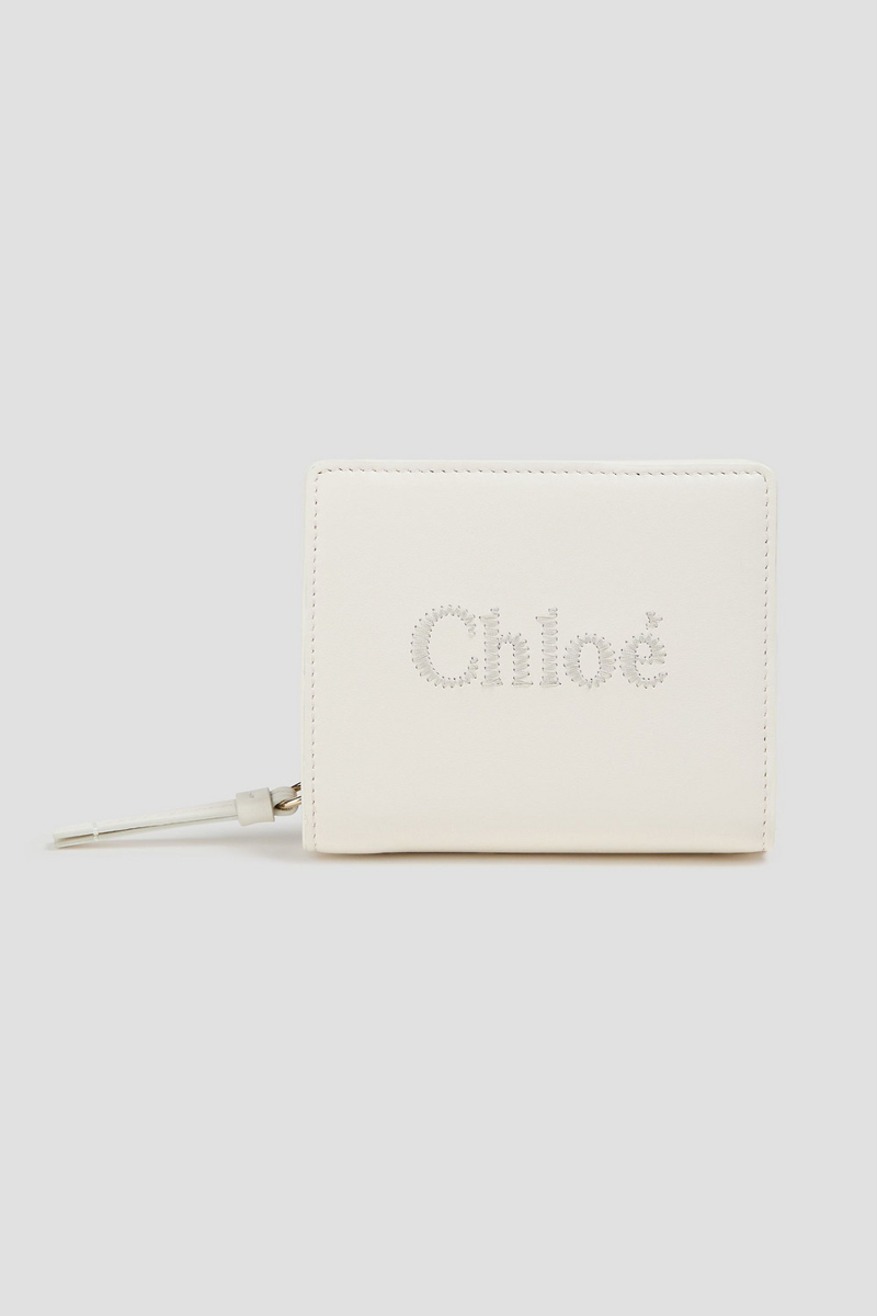 chloé - embroidered leather wallet - white - onesize