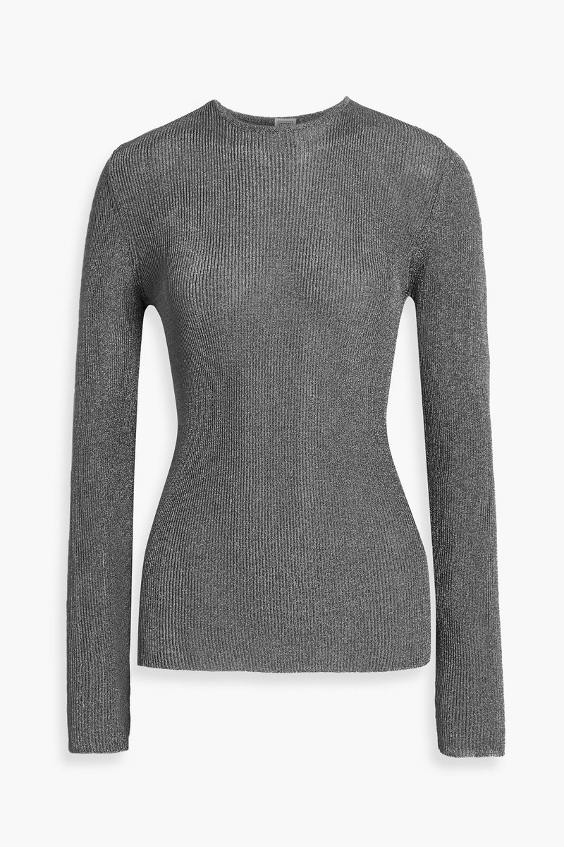 toteme - metallic ribbed cotton-blend sweater - metallic - xxs