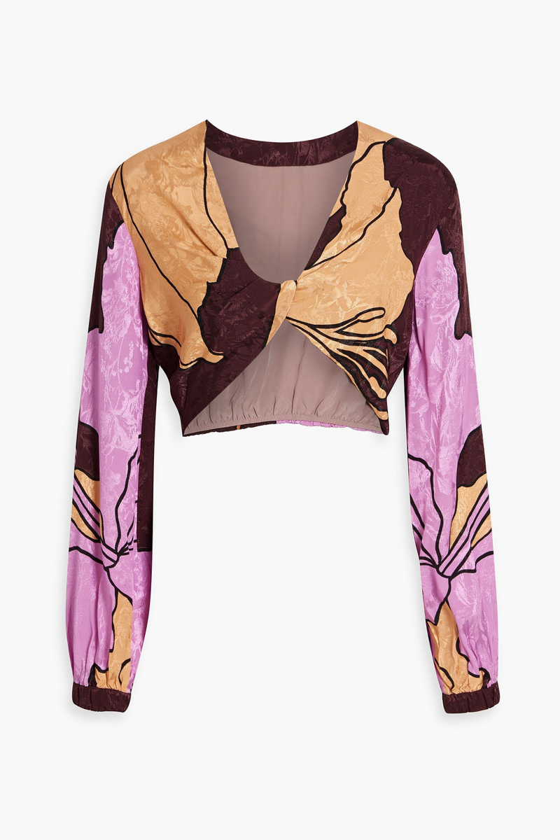 johanna ortiz - wine bemused cropped printed satin-jacquard top - purple - us 2