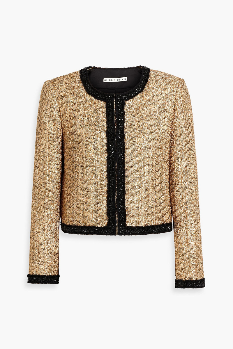 alice olivia - landon embellished metallic tweed jacket - metallic - xs