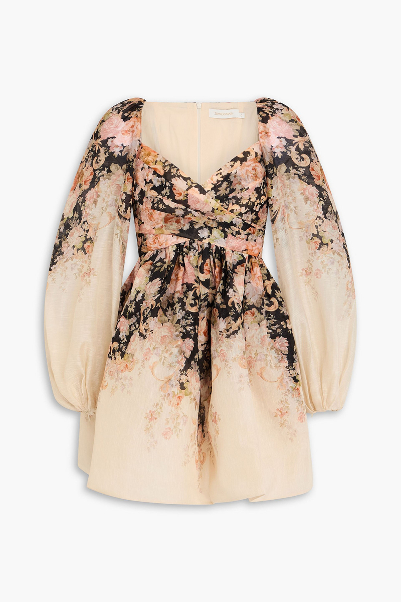 zimmermann - pleated floral-print linen and silk-blend mini dress - pink - 1