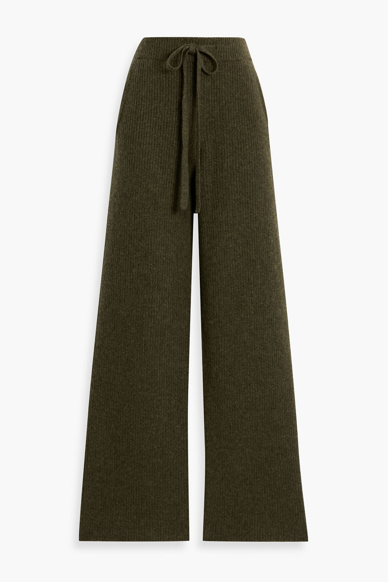 the elder statesman - ribbed cashmere track pants - green - l
