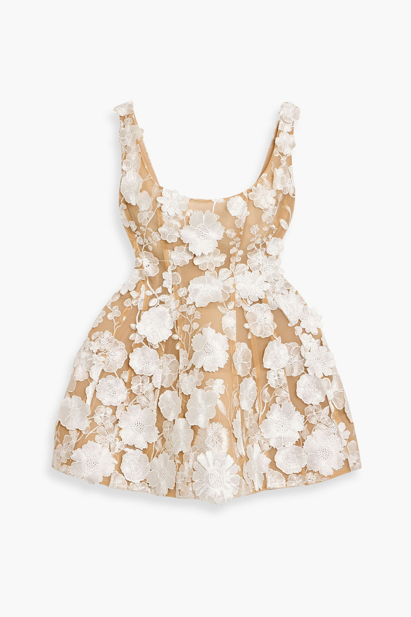 bronx and banco - jasmine floral-appliquéd tulle mini dress - white - uk 6
