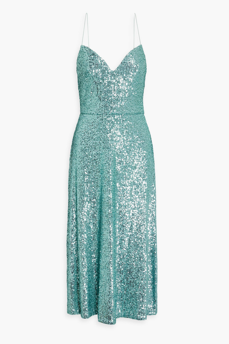 Monique Lhuilier - Sequined stretch-tulle midi dress - Blue - US 10