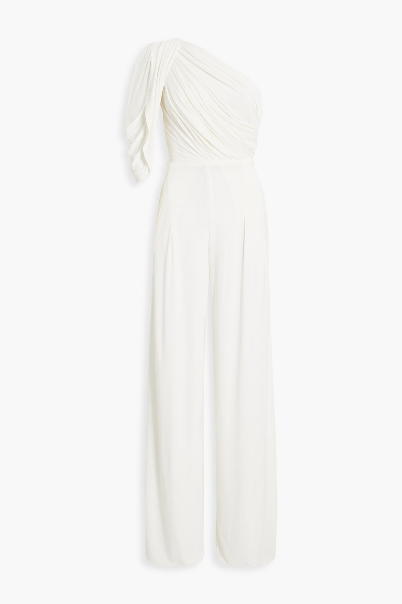 Rhea Costa - One-shoulder draped jersey wide-leg jumpsuit - White - IT 40