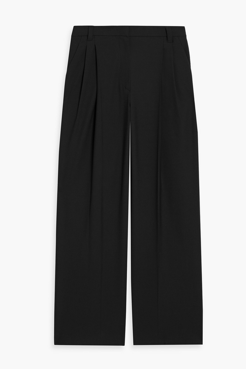 brunello cucinelli - pleated wool-blend wide-leg pants - black - it 38