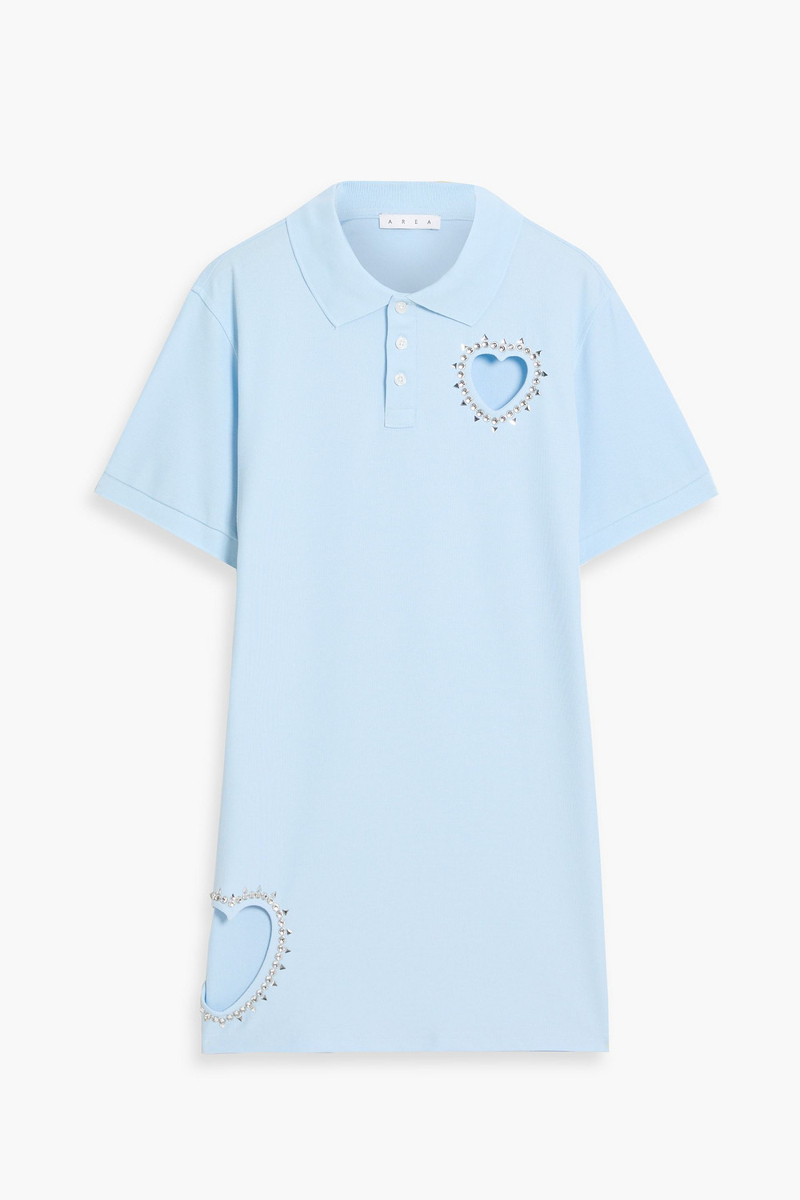 area - embellished cotton-piqué mini shirt dress - blue - m