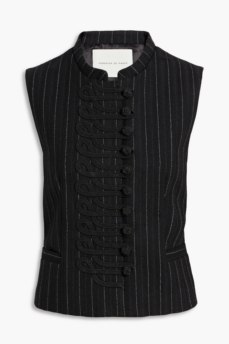 veronica de piante - lyla pinstriped wool and satin vest - black - it 40