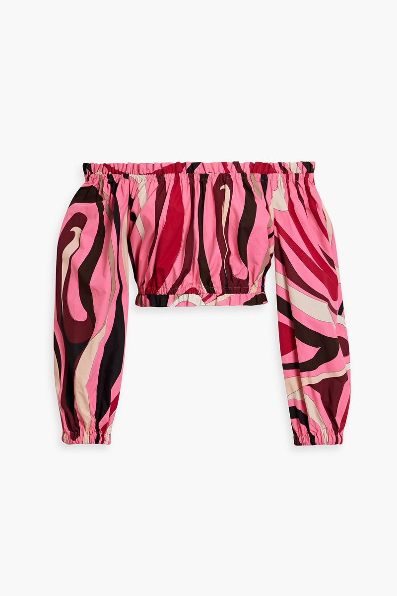 pucci - off-the-shoulder cropped printed cotton-poplin top - pink - it 46