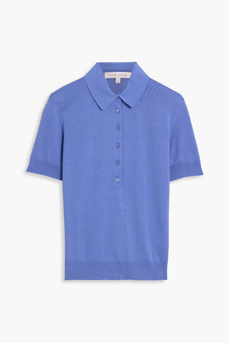 carolina herrera - silk-blend polo shirt - blue - xs