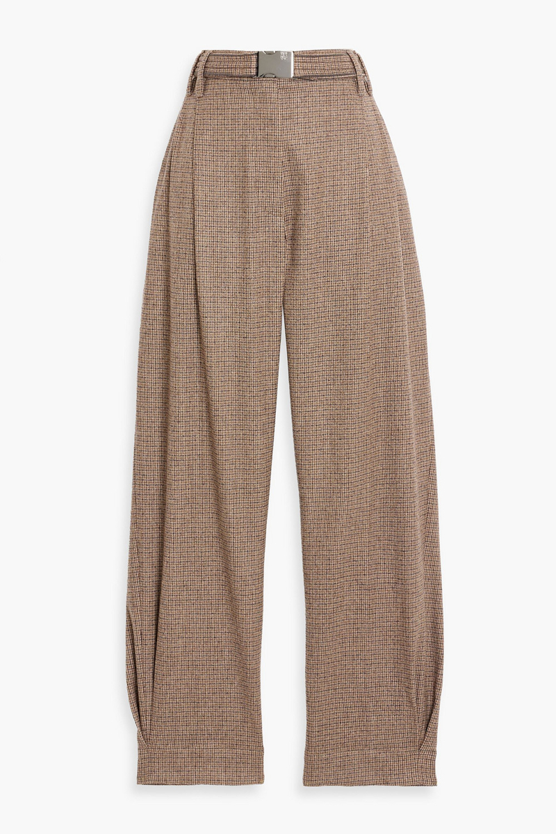 brunello cucinelli - belted checked wool-blend tweed tapered pants - neutral - it 42