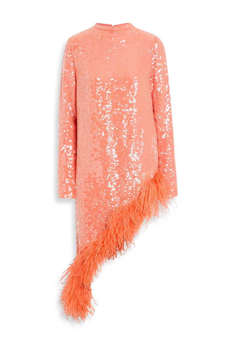 lapointe - asymmetric feather-trimmed sequined chiffon top - orange - xs