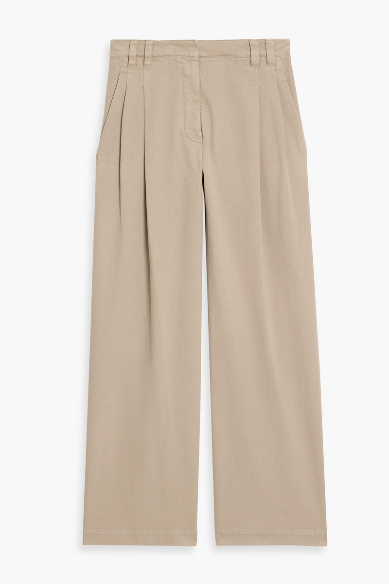 brunello cucinelli - pleated cotton-blend twill wide-leg pants - neutral - it 38