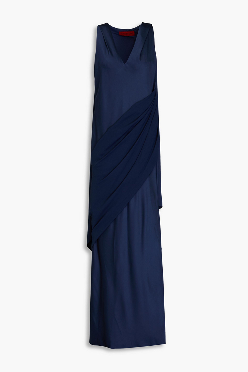 halston - cyra draped crepe-satin paneled crepe gown - blue - us 0