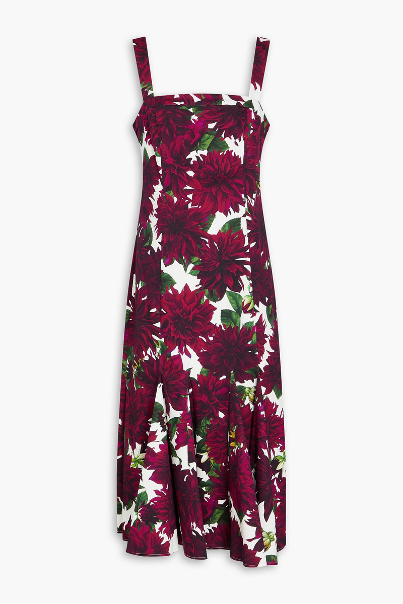 oscar de la renta - floral-print stretch-cotton twill midi dress - purple - us 14