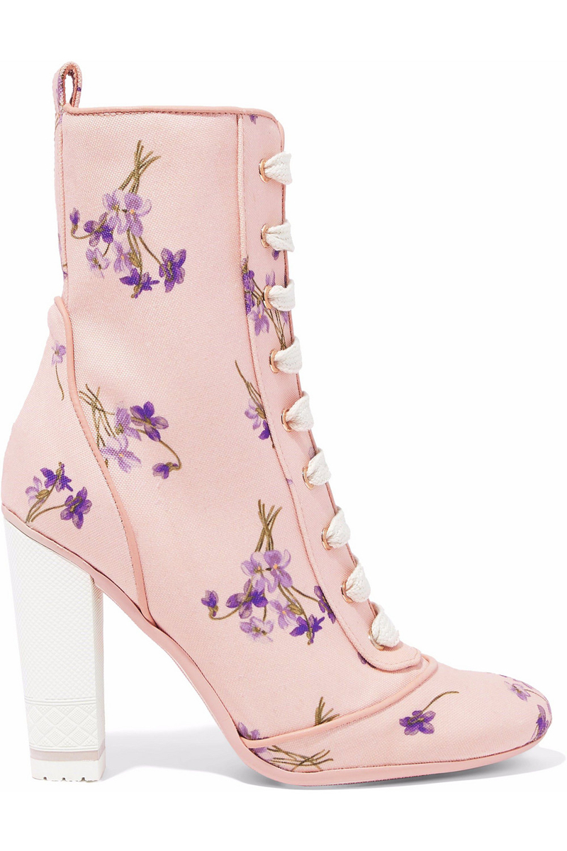 RED(V) - Lace-up floral-print canvas ankle boots - Pink - EU 35