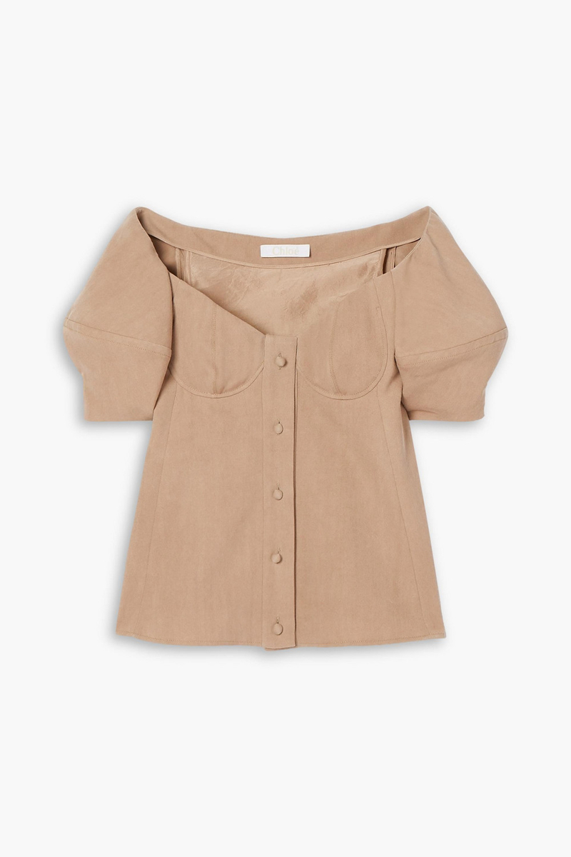 Chloé - Off-the-shoulder wool-twill top - Neutral - FR 34