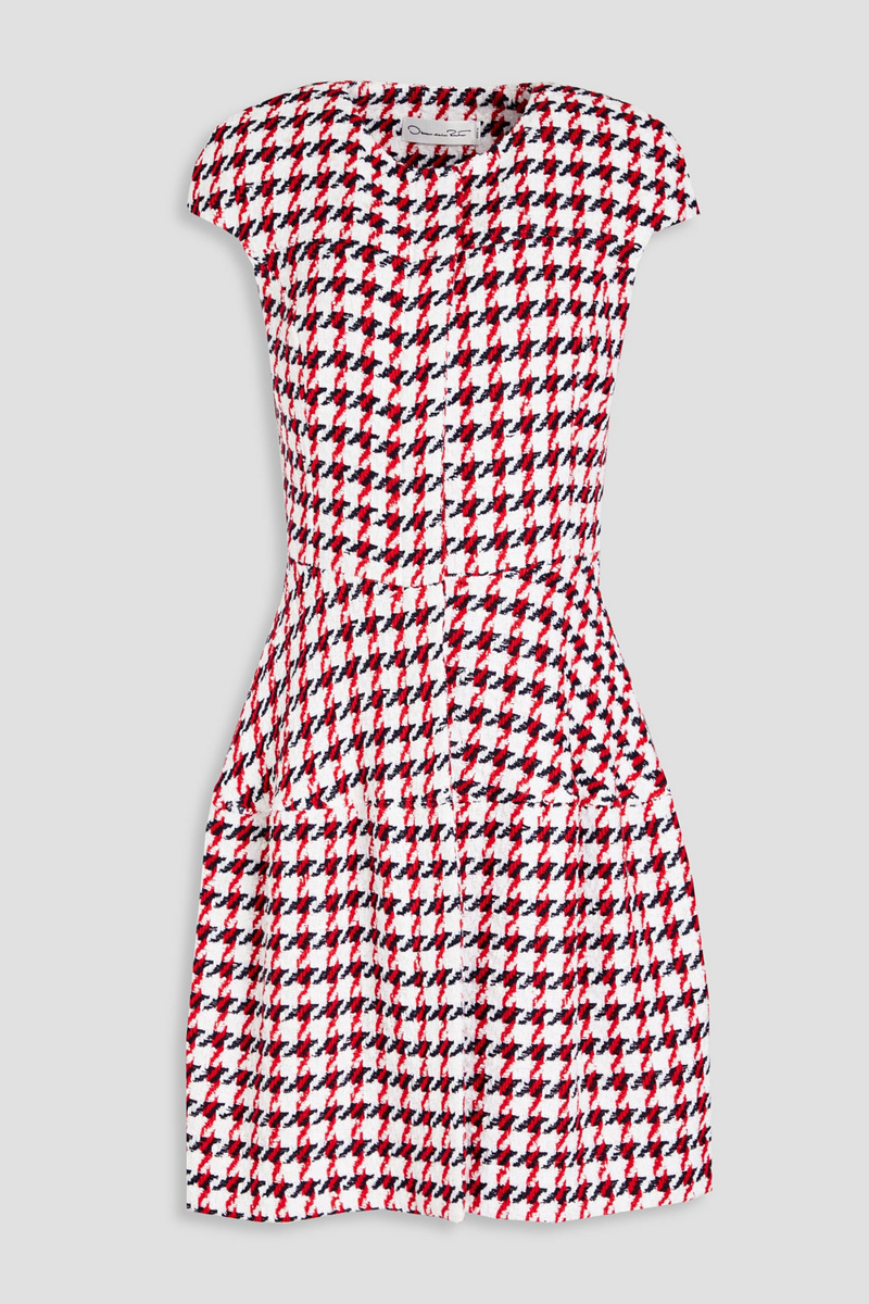 Oscar de la Renta - Houndstooth cotton-blend bouclé-tweed dress - White - US 12