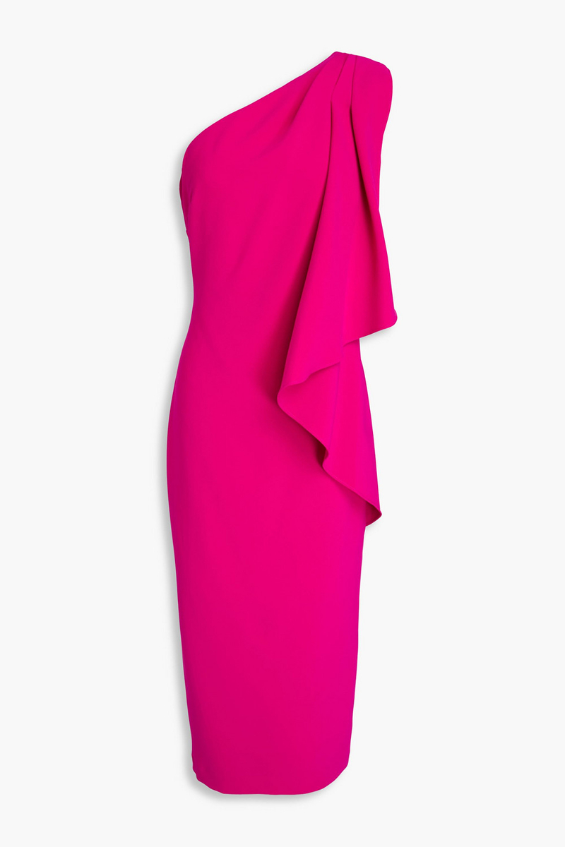 badgley mischka - one-shoulder draped crepe midi dress - pink - us 4