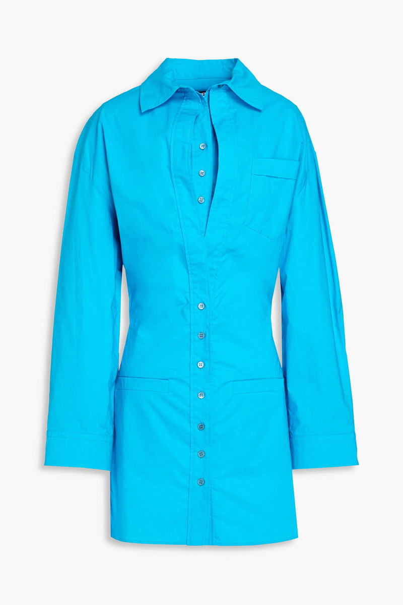 JACQUEMUS - Baunhilha layered cutout cotton-poplin mini shirt dress - Blue - FR 34