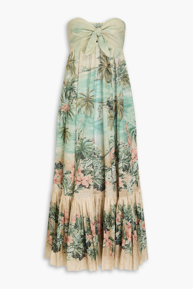 zimmermann - strapless printed cotton-gauze midi dress - green - 00