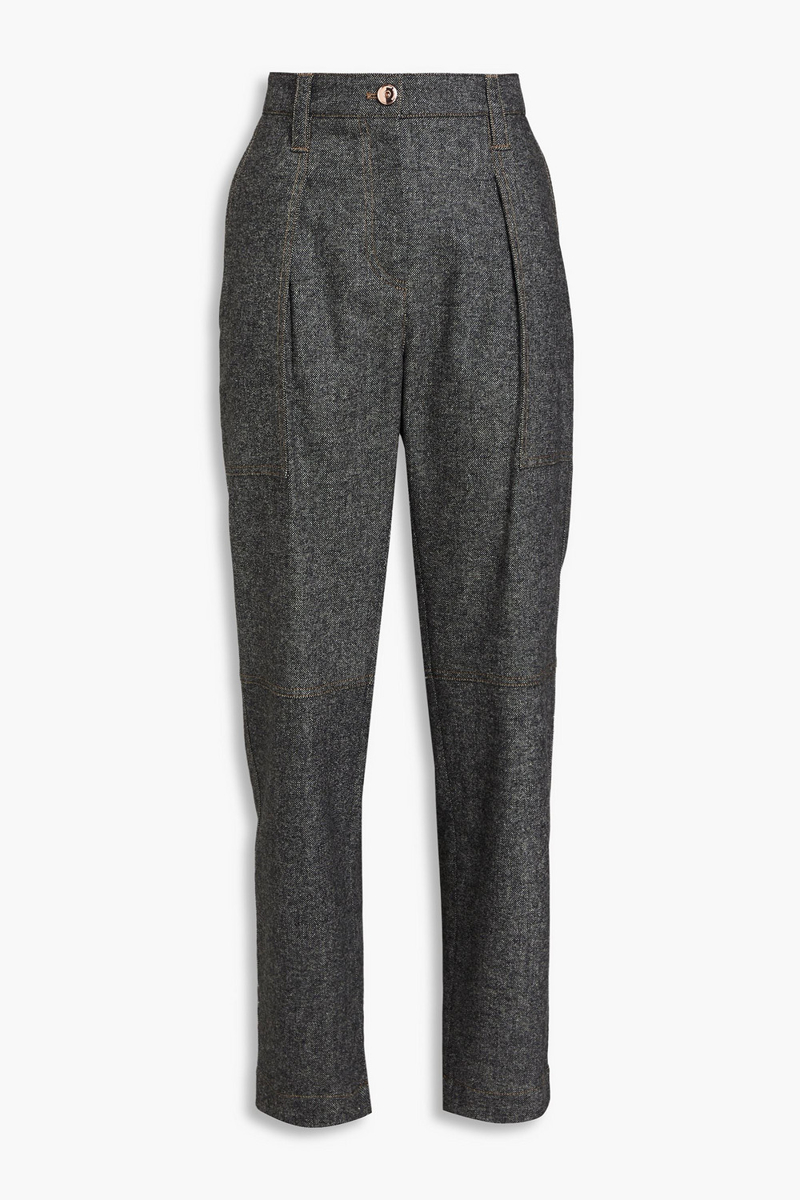 brunello cucinelli - wool-blend tweed tapered pants - black - it 40