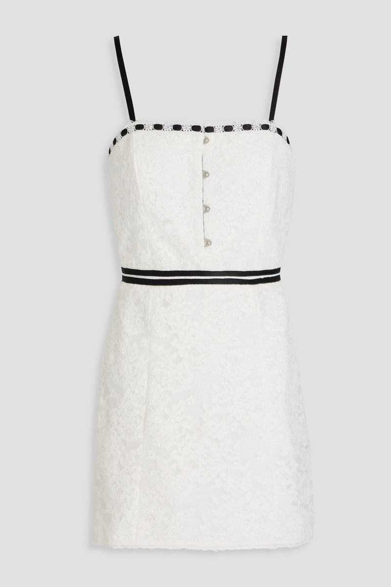 alice olivia - matilda satin-trimmed corded lace mini dress - white - us 6