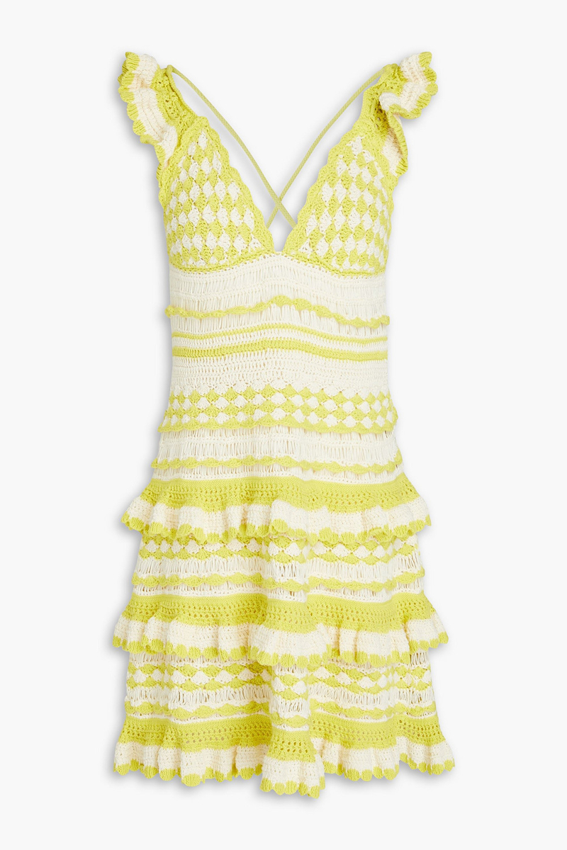 zimmermann - ruffled crocheted cotton mini dress - yellow - 00
