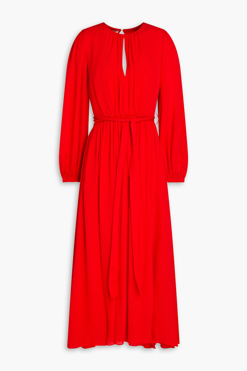 Elie Saab - Gathered silk crepe de chine midi dress - Red - FR 42