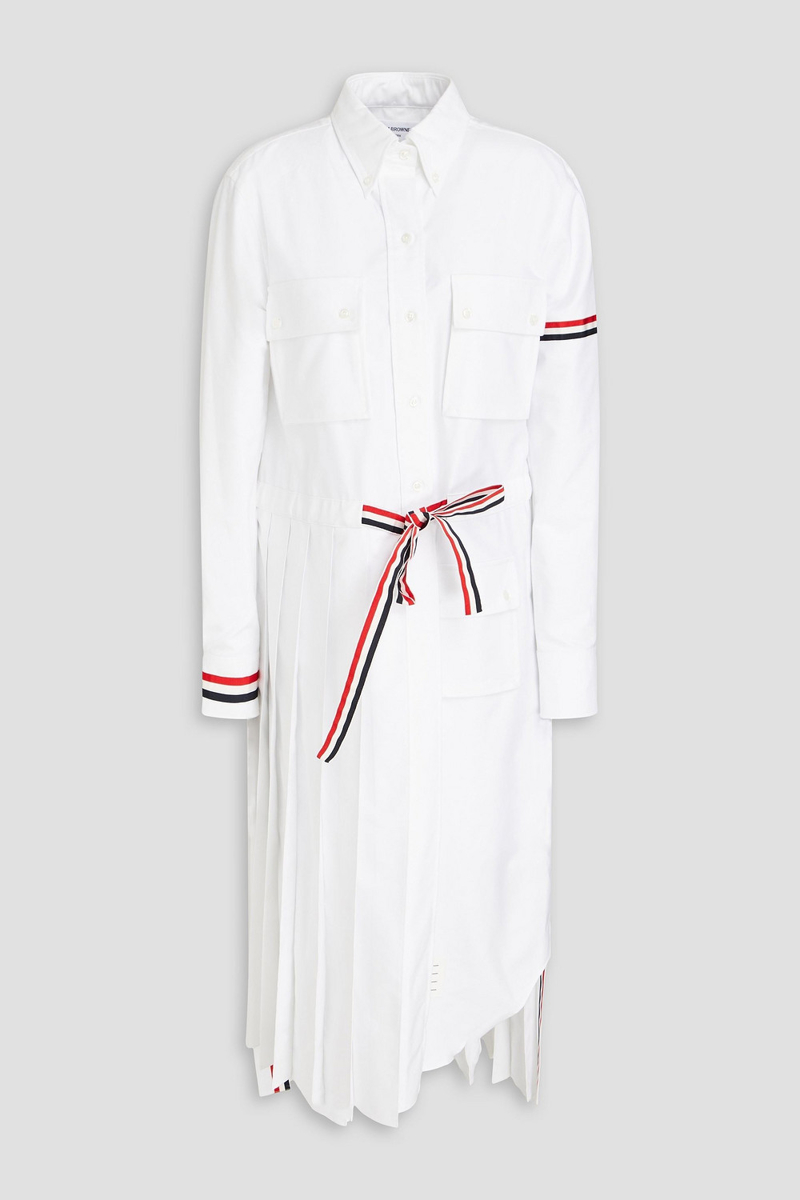 thom browne - cotton oxford midi shirt dress - white - it 36
