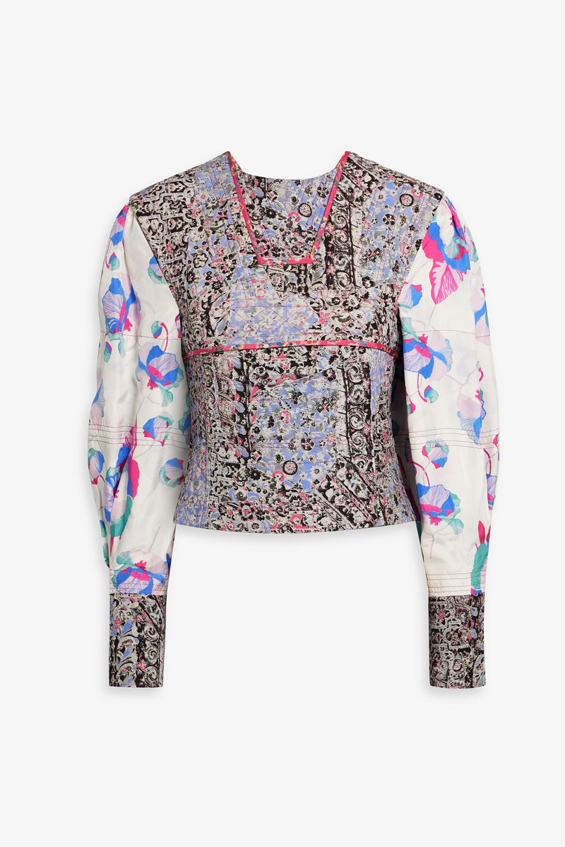 Isabel Marant - Printed silk-paneled cotton and linen-blend jacquard top - Purple - FR 42