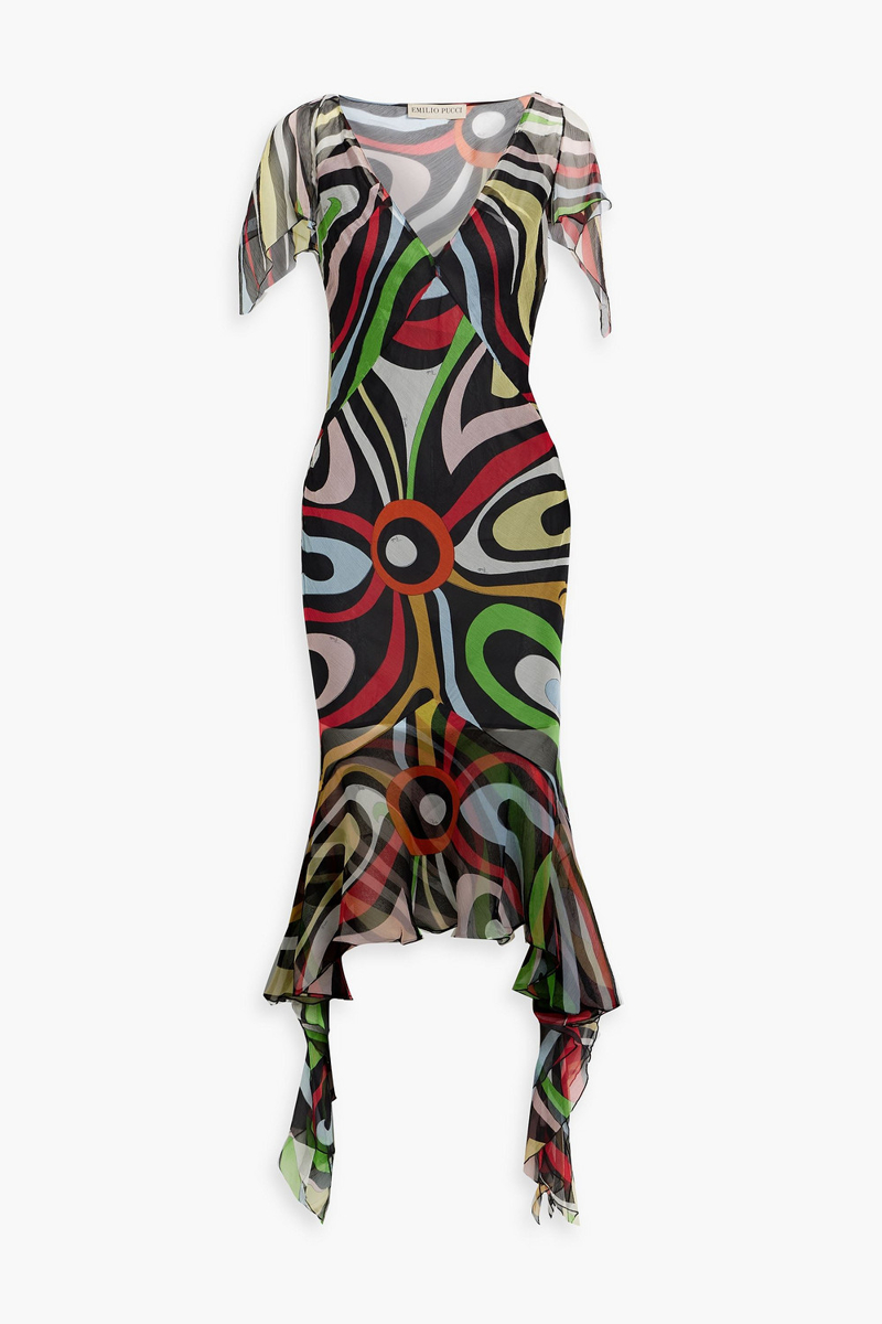 pucci - asymmetric printed silk-georgette dress - black - it 42