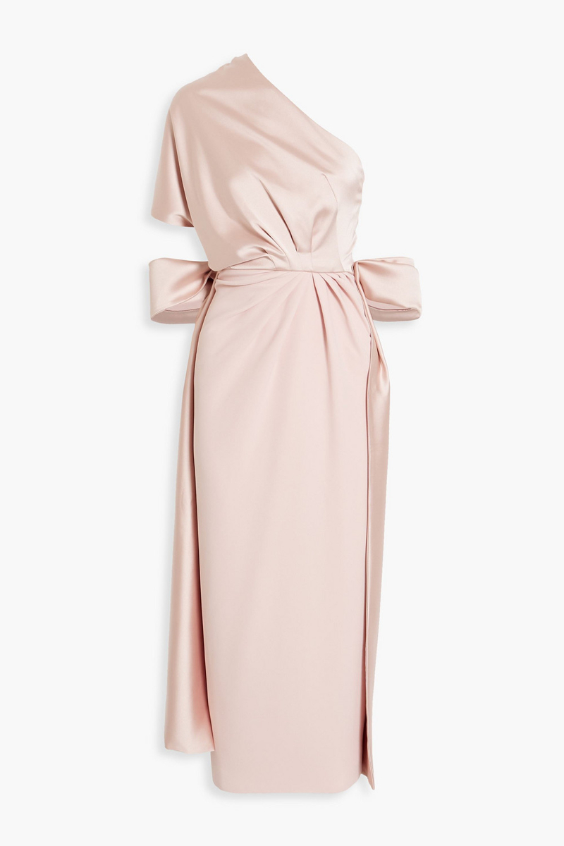 Rhea Costa - One-shoulder draped satin-crepe midi dress - Pink - IT 42