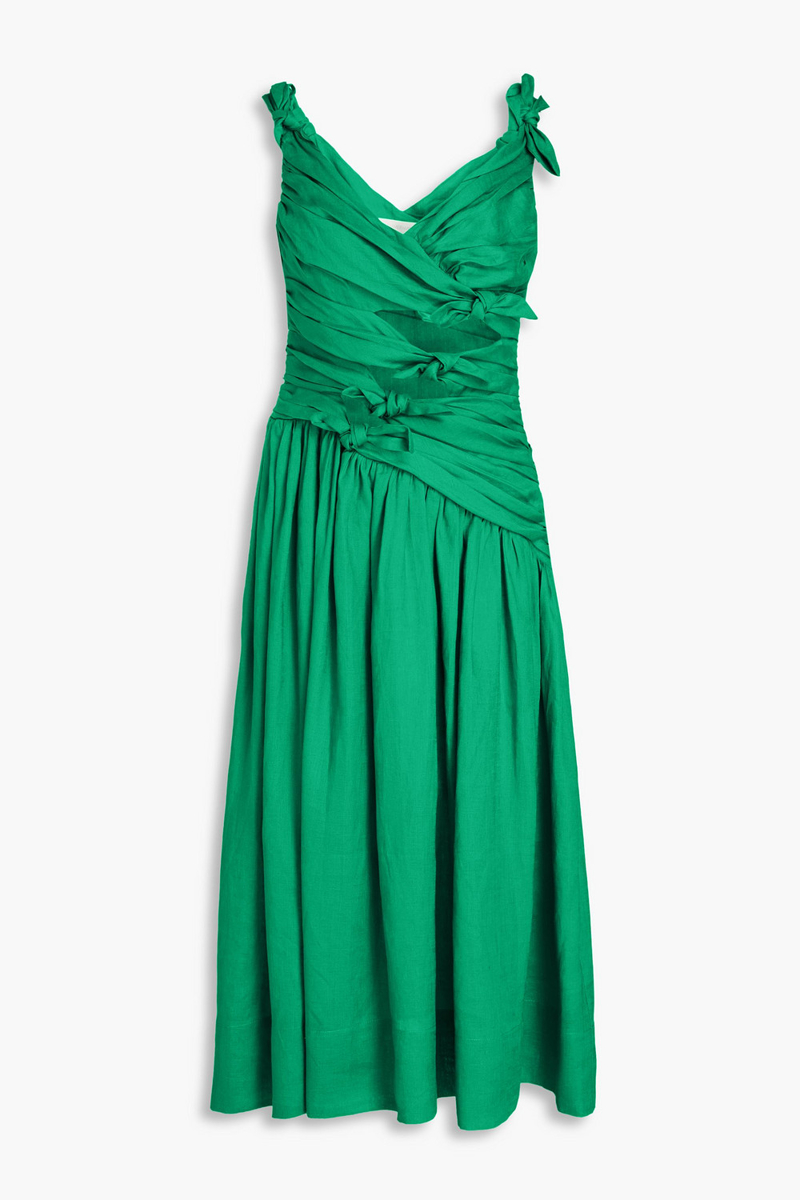 Zimmermann - Cutout knotted linen midi dress - Green - 00