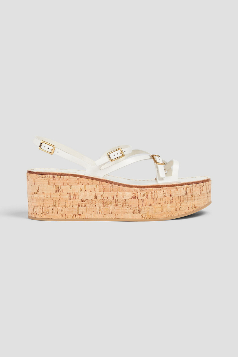 Tod's - Buckled leather platform sandals - White - EU 38.5