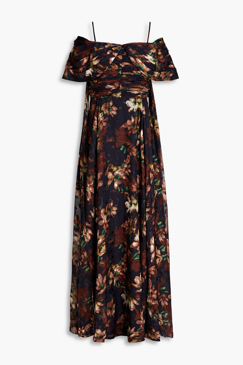 Mikael Aghal - Cold-shoulder floral-print fil coupé maxi dress - Blue - US 6